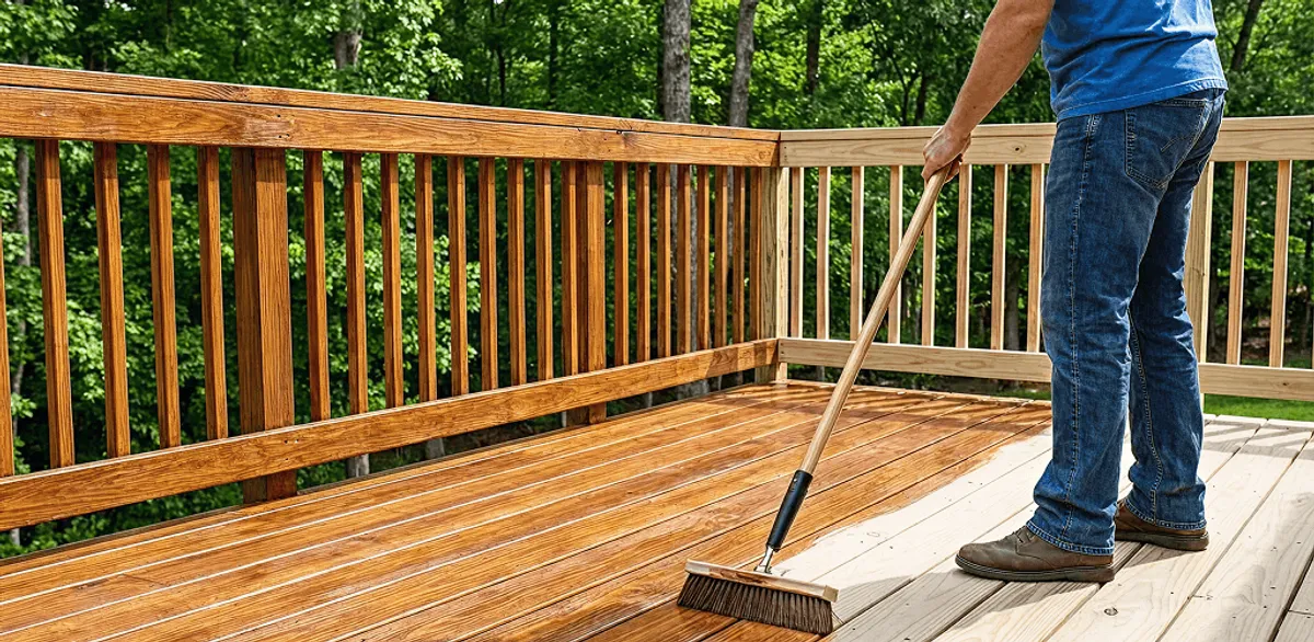 Deck staining and sealing application on a wood deck in Portland, OR