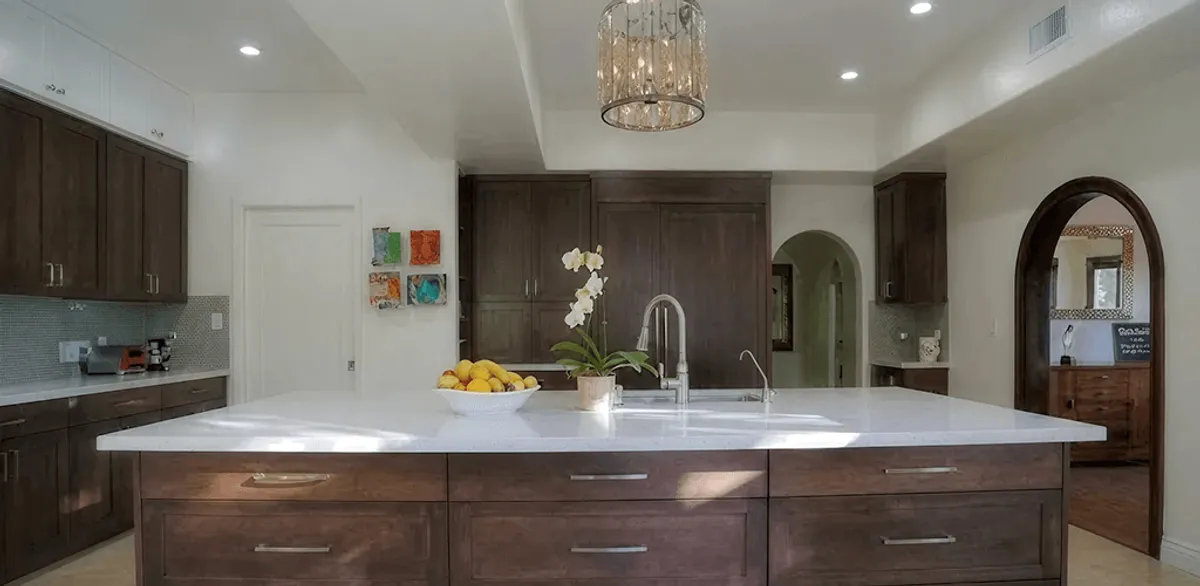 Cabinet refacing project with updated kitchen cabinets and island in Portland, OR