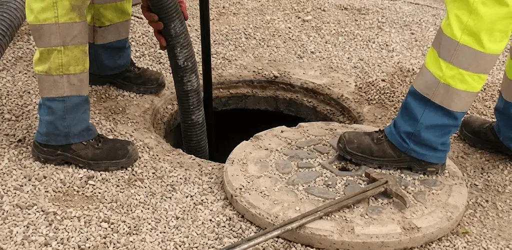 Drain cleaning crew clearing a sewer access point with professional equipment in Portland, OR